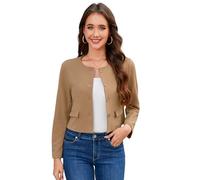 YesFashion Blazer Damen Elegant 3/4 Ärmel Bolero Kurz Blazer Slim Fit Bolero Jäckchen mit Knöpfe Büro Arbeit Khaki S