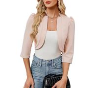 YesFashion Damen Bolero 3/4 Ärmel Elegant Strickjacke Einfarbig Business Blazer Anzug für Büro Arbeit Sportlich Cardigan Aprikose S
