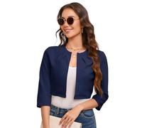 YesFashion Damen Bolero Kurz Blazer Elegant Strickjacke 3/4 Ärmel Festlich Blazer Schulterjacke Dunkelblau S