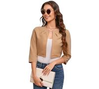 YesFashion Damen Bolero Kurz Blazer Elegant Strickjacke 3/4 Ärmel Festlich Blazer Schulterjacke Khaki L