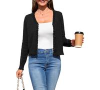 Yesfashion Damen Strickjacke V-Ausschnitt, Leichter Bolero aus weichem Lochstrick mit Muschelkante, Eleganter kurzer Cardigan mit Knöpfen für Frühling und Herbst