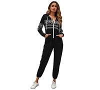 YesFashion Weihnachts Jumpsuit Damen Schlafanzug Einteiler Mit Kapuzen Onesie Weihnachten Mit Reißverschluss Winter Weihnachts Overall Mit Renntier (Schwarz, XL)