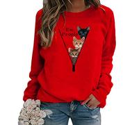 Yesgirl Damen Lose Asymmetrisch Jumper Sweatshirt Pullover Bluse Oberteile Oversize Tops B Rot XL
