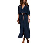 Yesgirl Damen Strandkleid Bohemian Lang Kleid Sommerkleid Kurze Ärmel Boho Kleider Maxikleid Z Dunkelblau 42