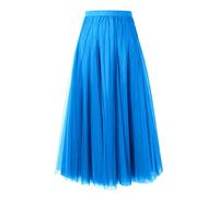 Yesgirl Damen Tüllrock Taille Midi Rock Mesh Hohe Taille Elastische Taille Tüllrock A-Linie Faltenrock Midirock Unterrock Sommerrock Vintage Tütü Tüll Rock Pliseerock A Blau2 L