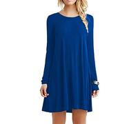 Yesgirl Damen Vintage Langarm Casual Loose Rock T-Shirt Kleid Blau 44