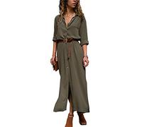 Yesgirl Damen Wellenpunkt Strandkleid Bohemian Lang Kleid Sommerkleid Kurze Ärmel Boho Kleider Maxikleid V-Ausschnitt Damen-Maxi-Kleid Mit Kurzen Ärmeln Loose T-Shirt Kleid Z Armeegrün 46
