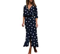 Yesgirl Damen Wellenpunkt Strandkleid Bohemian Lang Kleid Sommerkleid Kurze Ärmel Boho Kleider Maxikleid V-Ausschnitt Damen-Maxi-Kleid Mit Kurzen Ärmeln Loose T-Shirt Kleid Marine 36
