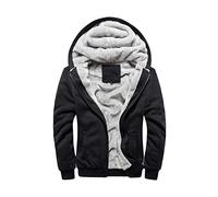 Yesgirl Herren-Sweatshirt mit Kapuze, warmer Wintermantel, durchgehender Reißverschluss, lange Ärmel, lässig, Sweatshirt mit Taschen, D Schwarz, L