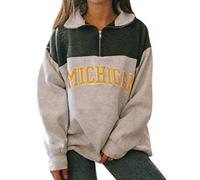 Yesgirl Kapuzenpullover Für Damen Alaska Letter Print Sweatshirt Lose Casual Langarm Hip Hop Hoher Rundhals Reißverschluss Adler Grafik Top Farbanpassung Hoodie 01 B Grün 3XL