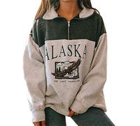 Yesgirl Minetom Hoodie Damen Langarm V-Ausschnitt Kordelzug Kapuzenpullover Gestreift Farbblock Lässige Pullover Sweatshirts mit Taschen 01 A Grün L