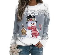 Yesgirl Tomwell Weihnachtspullover Damen Lustig Druck Christmas Sweatshirt Weihnachts Rundhals Pullover Schneemann Langarmshirt Xmas Pulli Oberteil Teenager Mädchen A Grau S, XR221007LYL-DE02-A-Gry-S