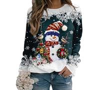 Yesgirl Tomwell Weihnachtspullover Damen Lustig Druck Christmas Sweatshirt Weihnachts Rundhals Pullover Schneemann Langarmshirt Xmas Pulli Oberteil Teenager Mädchen C Dunkelblau L