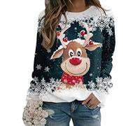 Yesgirl Tomwell Weihnachtspullover Damen Lustig Druck Christmas Sweatshirt Weihnachts Rundhals Pullover Schneemann Langarmshirt Xmas Pulli Oberteil Teenager Mädchen B Dunkelblau S