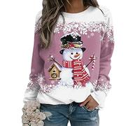 Yesgirl Tomwell Weihnachtspullover Damen Lustig Druck Christmas Sweatshirt Weihnachts Rundhals Pullover Schneemann Langarmshirt Xmas Pulli Oberteil Teenager Mädchen A Rosa S
