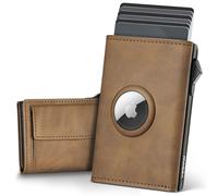 YESIIW Airtag Wallet - Pop-up CardHolder Airtag für 11 Karten, 1 Ausweis & 12 Papiergeld - Magnetverschluss Smart Wallet Air Tag Geldbeutel Herren mit RFID Schutz & XL Münzfach (Braun)