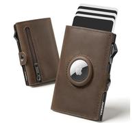 YESIIW Portmonee Herren Echt Leder mit AirTag Fach, Geldbeutel AirTag mit Pop-Up Kartenetui für 10 Karten & 2 Ausweis, RFID Geldbörse mit Münzfach, für Alltag, Reise & Büro, Smart Wallet Braun