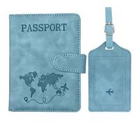 Yesimola Reisepasshülle und Gepäckanhänger Set,Passport Holder für Damen Herren,PU-Leder Reisepass Hülle,reisemappe für reisedokumente,für Damen und Herren Urlaub Zubehör Travel Essentials （Hellblau）