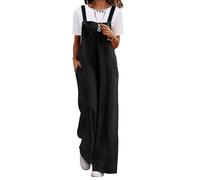 YESNO Damen Latzhose Lässiger Cord-Overall für Damen Verstellbarer Schultergurt Baggy-Hose Weites Bein Jumpsuits mit Taschen XL PC2DE Schwarz