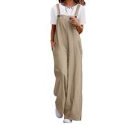 YESNO Damen Latzhose Lässiger Cord-Overall für Damen Verstellbarer Schultergurt Baggy-Hose Weites Bein Jumpsuits mit Taschen L PC2DE Khaki