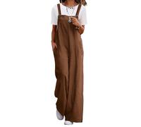 YESNO Damen Latzhose Lässiger Cord-Overall für Damen Verstellbarer Schultergurt Baggy-Hose Weites Bein Jumpsuits mit Taschen XL PC2DE Braun
