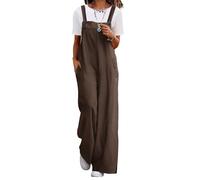 YESNO Damen Latzhose Lässiger Cord-Overall für Damen Verstellbarer Schultergurt Baggy-Hose Weites Bein Jumpsuits mit Taschen S PC2DE Kaffee