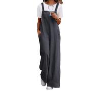 YESNO Damen Latzhose Lässiger Cord-Overall für Damen Verstellbarer Schultergurt Baggy-Hose Weites Bein Jumpsuits mit Taschen XL PC2DE Grau