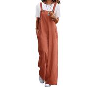 YESNO Damen Latzhose Lässiger Cord-Overall für Damen Verstellbarer Schultergurt Baggy-Hose Weites Bein Jumpsuits mit Taschen S PC2DE Rost
