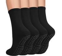 yeuG 4 Paar Rutschfeste Pilates-Socken Mit Griffen für Damen - Griffige Socken für Yoga, Barre und Crew