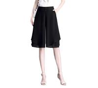 Yeuyyben Damen Culottes Sommer Große Größe Chiffon Weites Bein Hose Casual Viertelhose Loose, 3066 Schwarze Culottes, M
