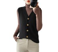 Yeuyyben Damen Kaschmir Cardigan Damen Kaschmir Weste Winter Sweater Weste Ärmellos Pullover Damen Sweater Weste, Schwarz , L