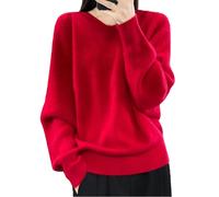 Yeuyyben Damen Pullover Casual Hoodie Merino Wolle Langarm Kaschmir Strickpullover Winter Top Rot, rot, M