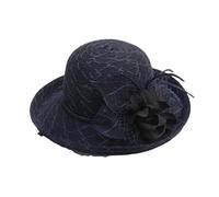 Yeuyyben Elegante Sonnenkappe für Damen, Fedora-Hut, Party, Hochzeit, Kirche, Hut, breite Krempe, Strandkappe, dunkelblau, Einheitsgröße