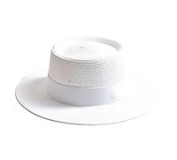 Yeuyyben Femme Sommerhut aus Stroh für Damen, modisch, flache Krempe, Schleife, Strandhut, Reisekleid, Capeau, weiß, 6 7/8/7 1/8