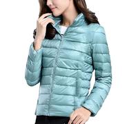 Yeuyyben Frauen Kurze Puffer Jacke Mode Stehkragen Leichte Packable Weibliche Unten Parka Casual Mantel, Erbse EN8, 54