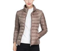 Yeuyyben Frauen Kurze Puffer Jacke Mode Stehkragen Leichte Packable Weibliche Unten Parka Casual Mantel, Kahaki, 46