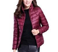 Yeuyyben Frauen Kurze Puffer Jacke Mode Stehkragen Leichte Packable Weibliche Unten Parka Casual Mantel, weinrot, 52
