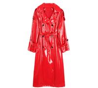 Yeuyyben Herbst Lange Rote Glänzende Reflektierende Lackleder Trenchcoat Für Frauen Zweireiher Plus Größe Mode, rot, 42