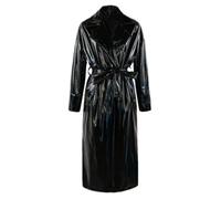 Yeuyyben Herbst Lange Schwarze Weiche Dehnbare Reflektierende Pvc Leder Trenchcoat Für Frauen Mode Trenchcoat, Holografisches Schwarz, 46