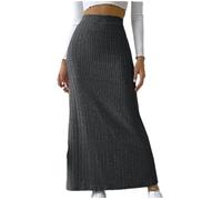 Yeuyyben Lange dicke Röcke Frauen Winter Warm Casual Weiche Elastische Taille A-Linie Strickrock, Farbe1, 40