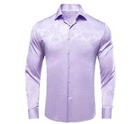 Yeuyyben Lila Seide Herren Hemd Lange Ärmel Revers Overshirt Weich Bequem Atmungsaktiv für Männer Hochzeit Business Bankett, Cy-1645, M