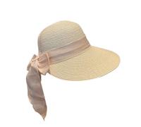 Yeuyyben Sommerhut für Damen, Strohhut, Schleife, weiblicher Sonnenschutz, große Krempe, Fischermütze, beige, XS