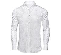 Yeuyyben Weiße Paisley Seide Herren Hemden Sommer Revers Kragen Langarm Licht Hawaii Jacquard Hemd, Cydj1036, XL