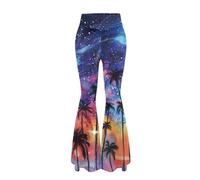 YEXIATODO Ausgestellte Damen-Leggings mit Glockenunterteil für Damen, Po-Lifting, Kokosnussbaum 1, X-Groß