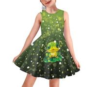 YEXIATODO Mädchen ärmelloses Kleid, lässiges Mädchen Skaterkleid Größe 7-8T, Cartoon-Frosch-Pullover-Röcke, leichte trendige Kleidung, Maxikleid für Mädchen, Kinder, Frauen, geeignetes Sommerkleid