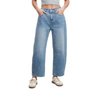 YEXPINE Damen Jeans mit weitem Bein, Baggy-Jeans, Boyfriend-Jeans, gerades Bein, schmal zulaufende Jeans, bestickte Herzen, Knöch, Blau, 46