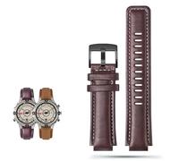 yeziu Konvexer Mund Leder Uhrenarmband für Timex Compass T2n739 T2n720 T2n721 Armband(Brown black buckle)