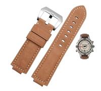 yeziu Konvexer Mund Leder Uhrenarmband für Timex Compass T2n739 T2n720 T2n721 Armband(Light brown silver)