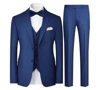 YFFUSHI Anzug Herren 3 Teilig Anzüge Slim Fit Formale Herrenanzug für Business Hochzeit Jacke Hose Weste Fliege, Navy Blau, XL