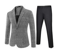 YFFUSHI Herren 2 Teilig Anzug Glitzer Slim Fit Glänzende Anzüge 2 Knöpfe Pailletten Smoking Sakko & Hose, Silber, XL